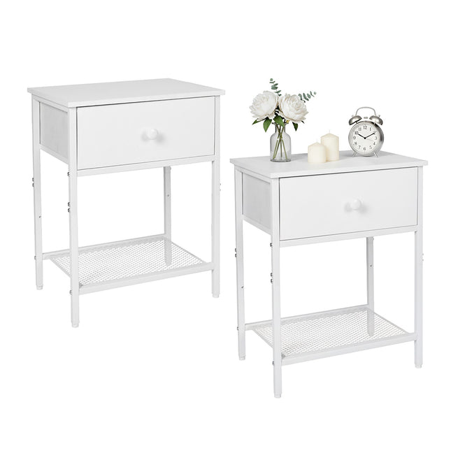 Bedside Table Set, 2-Piece with Drawer & Shelf