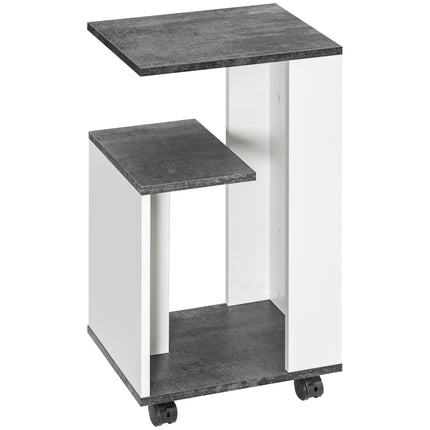 Gray and white coffee table on wheels - Modern coffee table with 3 shelves