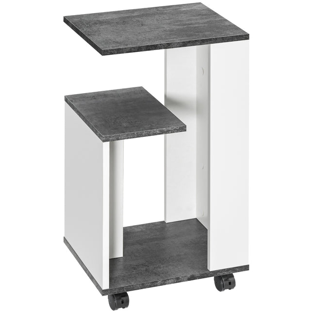 Gray and white coffee table on wheels - Modern coffee table with 3 shelves
