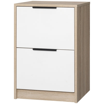 Bedside table in white & natural wood - 2 drawers, 40x40x60 Cm