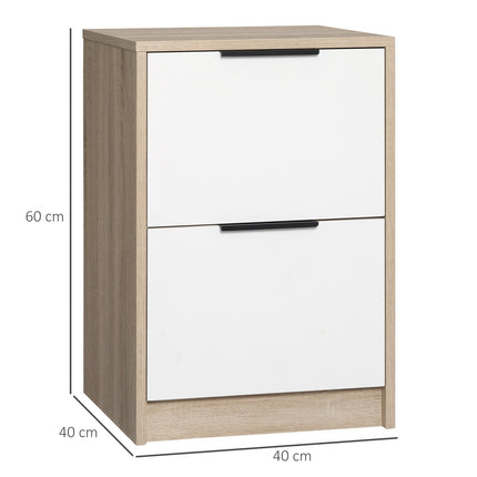 Bedside table in white & natural wood - 2 drawers, 40x40x60 Cm