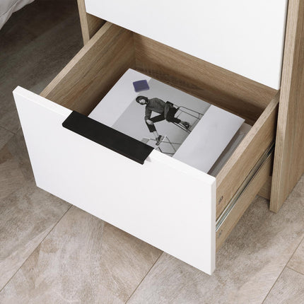 Bedside table in white & natural wood - 2 drawers, 40x40x60 Cm