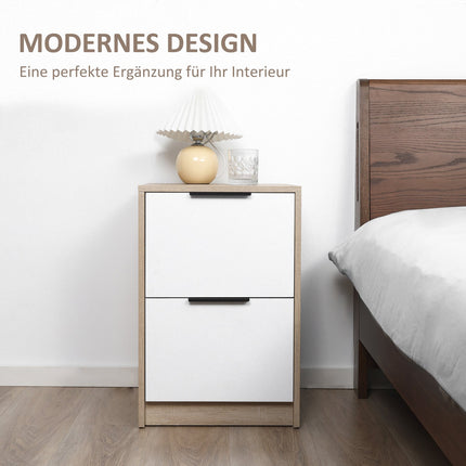 Bedside table in white & natural wood - 2 drawers, 40x40x60 Cm