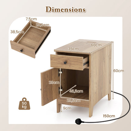 Bedside Table With USB-C, Outlets, Drawer and Magazine Rack