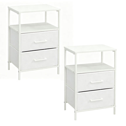 Bedside Table with 2 Fabric Drawers & Shelves, MDF/Metal