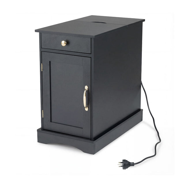 Bedside Table with Charging Station, Adjustable Shelf, Black