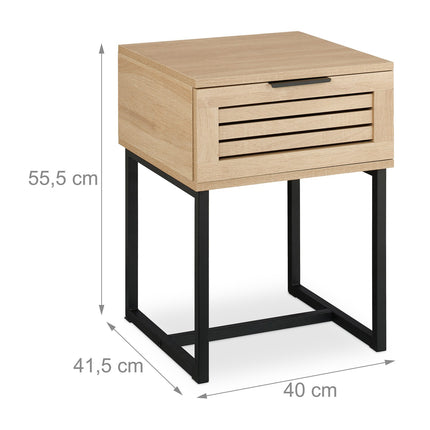 Bedside Table with Drawer and Metal Frame