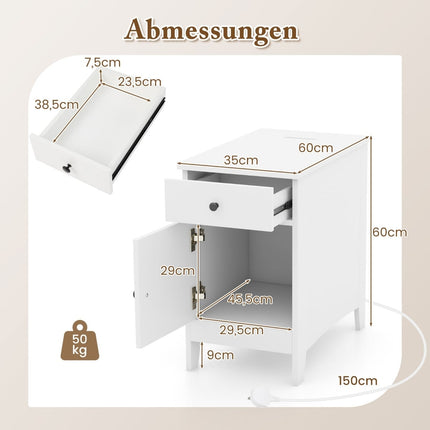 Bedside Table with USB Ports, Outlets, Magazine Rack