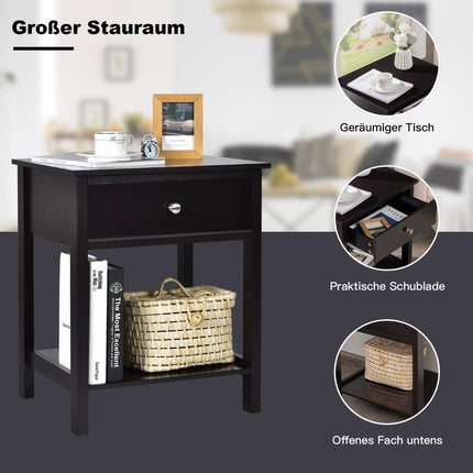 Bedside table 2-tier night dresser modern nightstand with drawer black