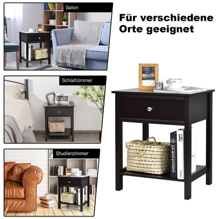 Bedside table 2-tier night dresser modern nightstand with drawer black