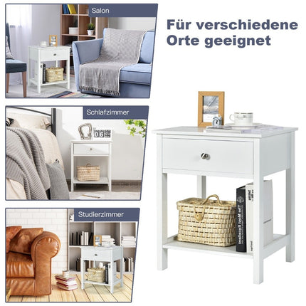 Bedside table 2-tier night dresser modern nightstand with drawer white