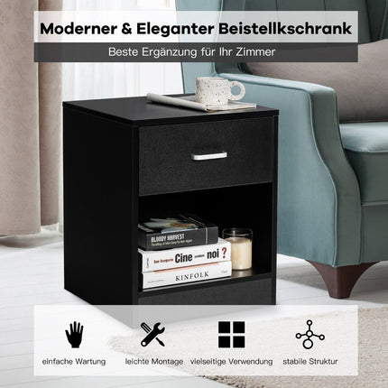 Bedside table 45 x 42.5 x 55 cm side table with drawer and open compartment sofa table modern black