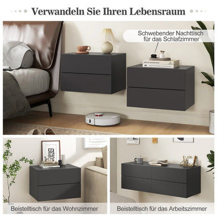 Bedside table hanging wall shelf with 2 drawers side table wall mounted 42 x 30 x 28 cm grey