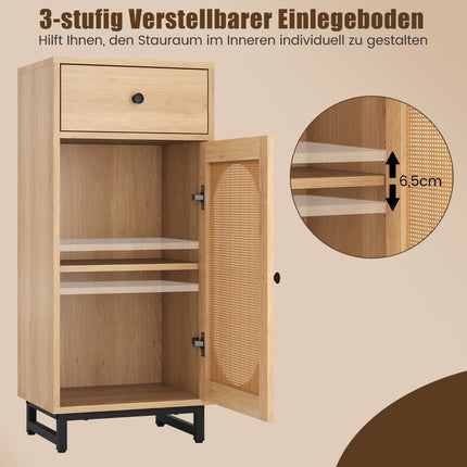 Bedside table rattan with door & drawer Boho side table with adjustable shelf 40 x 30 x 91cm natural