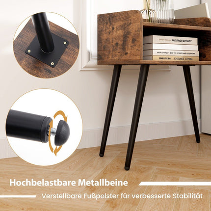 Bedside table side table with open compartment sofa table with metal support legs 50 x 32 x 58 cm rustic brown 1 piece