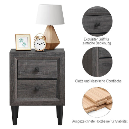 Bedside tables wooden side table with 2 drawers coffee table modern sofa table gray
