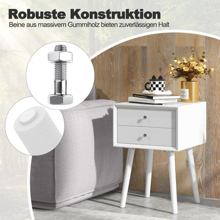 Bedside table with 2 drawers Small wooden side table 40 x 40 x 59.5 cm white