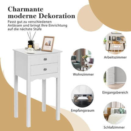 Bedside table with 2 drawers and anti-tilt protection. Modern side table 40 x 32 x 75 cm white