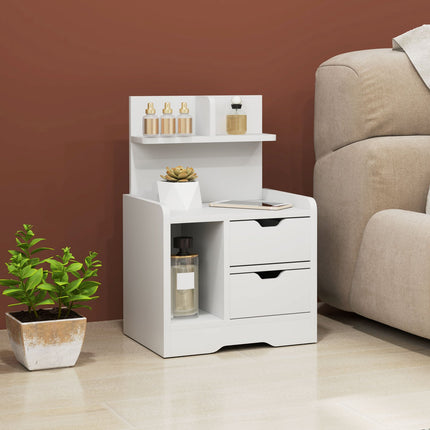 White bedside table, 2 drawers & open shelf, 40x30x60 cm