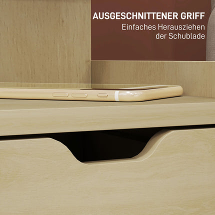 Bedside table in natural wood - 2 drawers, open shelf, 40x30x60 cm