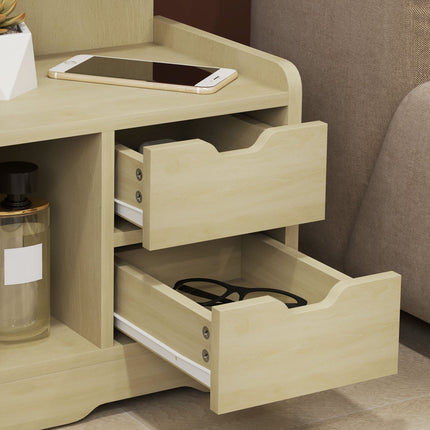 Bedside table in natural wood - 2 drawers, open shelf, 40x30x60 cm
