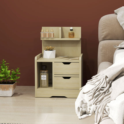 Bedside table in natural wood - 2 drawers, open shelf, 40x30x60 cm
