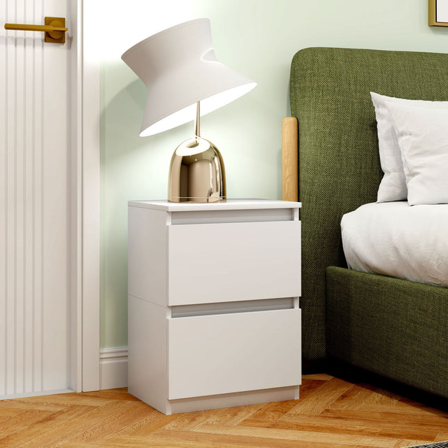 White bedside table with 2 drawers, 40 x 32 x 56 cm