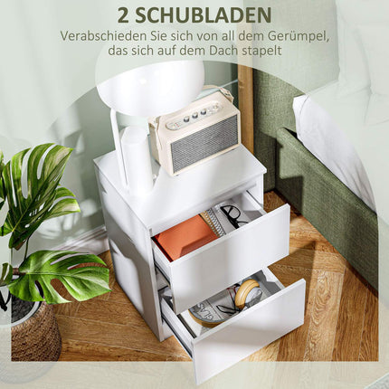 White bedside table with 2 drawers, 40 x 32 x 56 cm