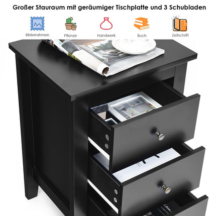 Bedside table with 3 drawers nightstand for box spring bed 46 x 37 x 65 cm black