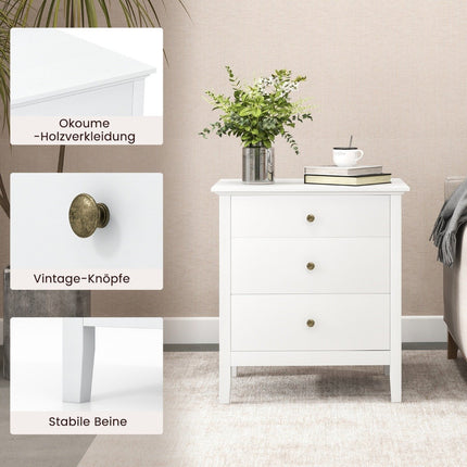 Bedside table with 3 drawers nightstand for box spring bed 56 x 45 x 66 cm white