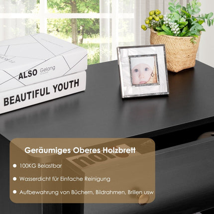 Bedside table with 3 drawers side table with wooden handles 71 x 46 x 66 cm black