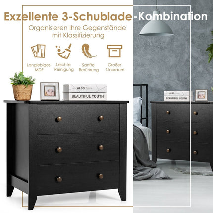 Bedside table with 3 drawers side table with wooden handles 71 x 46 x 66 cm black