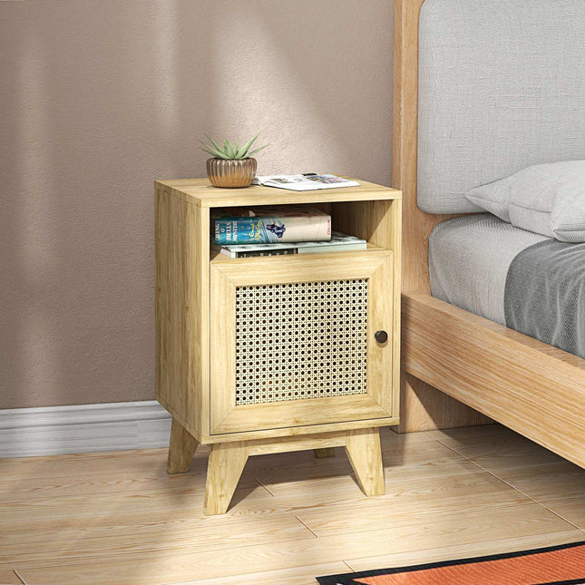 Natural bedside table with storage, 39 x 35 x 60 cm
