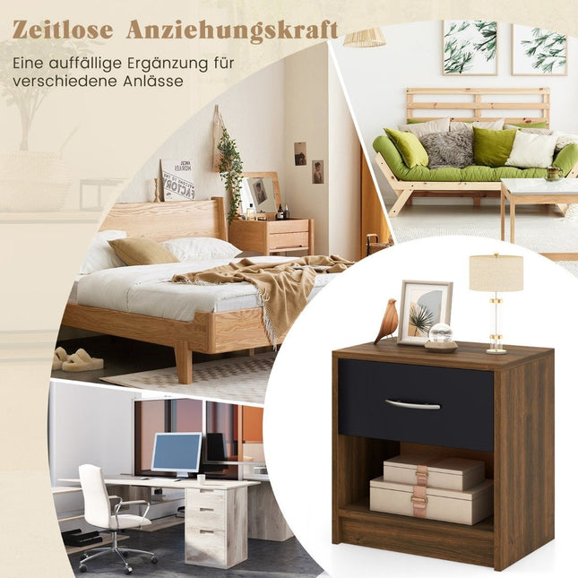 Bedside table with drawer Small side table with open compartment 38.5 x 28 x 40.5 cm brown + black