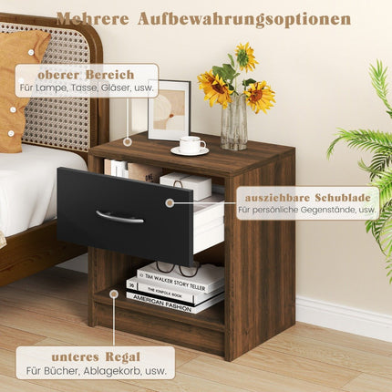Bedside table with drawer Small side table with open compartment 38.5 x 28 x 40.5 cm brown + black