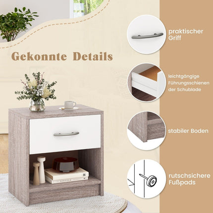 Bedside table with drawer Small side table with open compartment 38.5 x 28 x 40.5 cm light gray + white