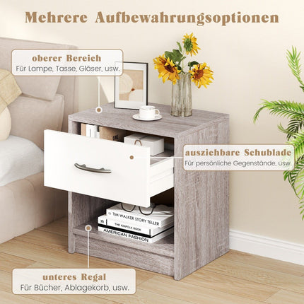Bedside table with drawer Small side table with open compartment 38.5 x 28 x 40.5 cm light gray + white
