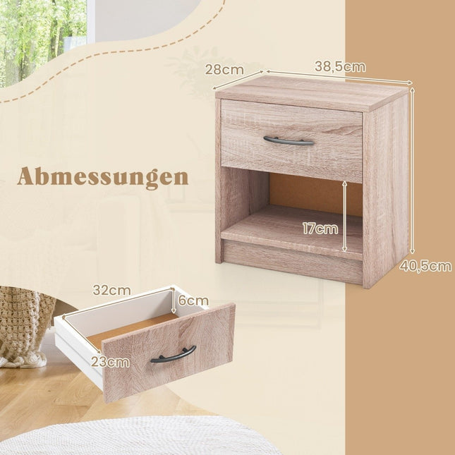 Bedside table with drawer Small side table with open compartment 38.5 x 28 x 40.5 cm natural