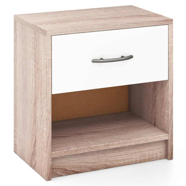 Bedside table with drawer Small side table with open compartment 38.5 x 28 x 40.5 cm natural + white