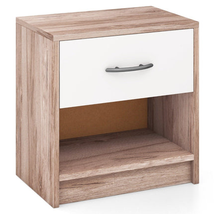 Bedside table with drawer Small side table with open compartment 38.5 x 28 x 40.5 cm oak + white