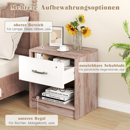 Bedside table with drawer Small side table with open compartment 38.5 x 28 x 40.5 cm oak + white