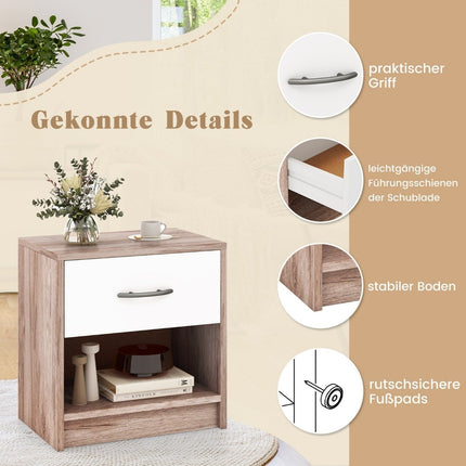Bedside table with drawer Small side table with open compartment 38.5 x 28 x 40.5 cm oak + white