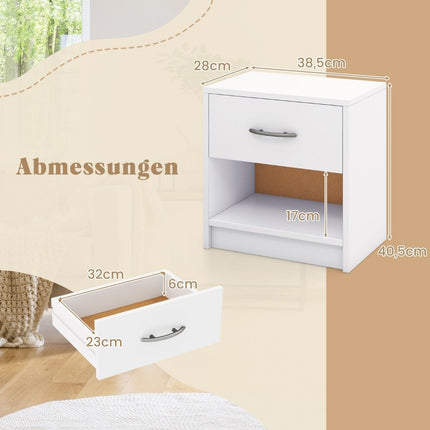 Bedside table with drawer Small side table with open compartment 38.5 x 28 x 40.5 cm white