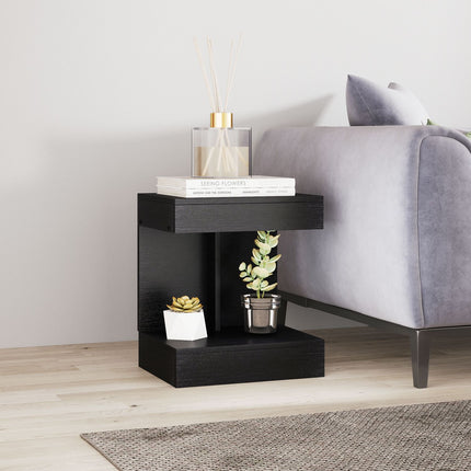 Black bedside table with drawers and shelf, 40x30x46 cm