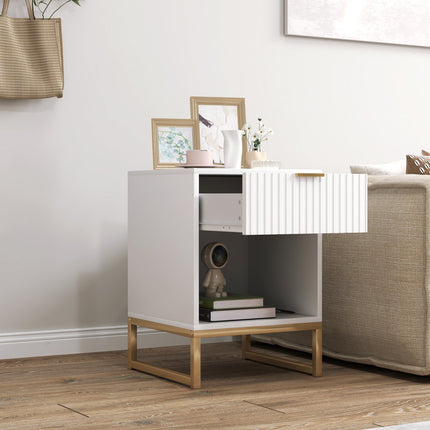 White bedside table with drawers - 40 x 40 x 57 cm