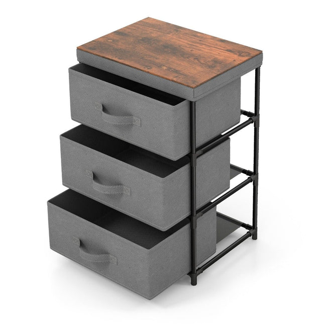 Bedside table with fabric drawers Side table with metal frame Gray 40 x 30 x 62 cm