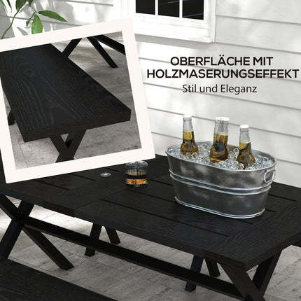 Black beer tent set - table, 2 benches, wooden look, 180x80x73 cm