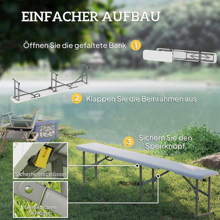 Folding beer tent bench, 2-person, weatherproof, metal legs