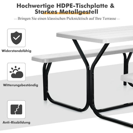 Beer tent set picnic table & 2 benches with white metal frame