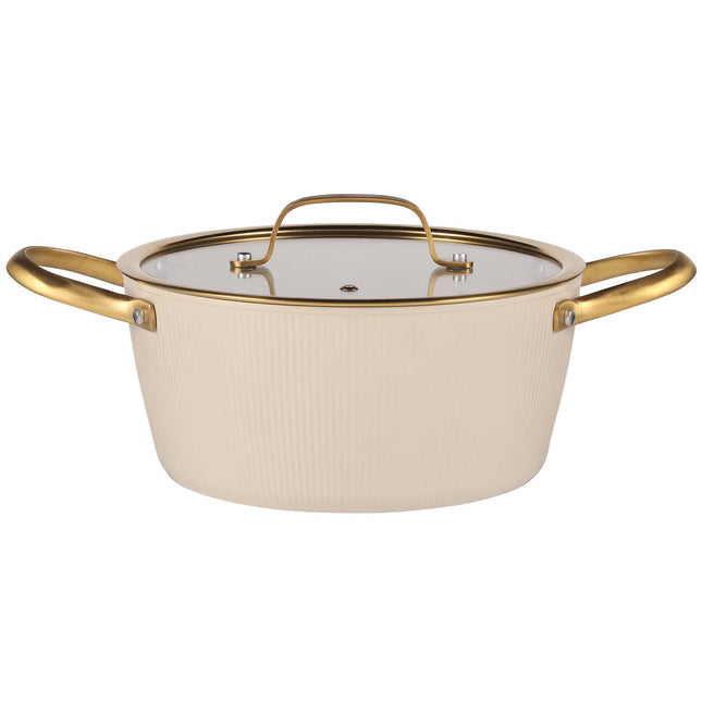 Beige 24 cm Aluminum Pot with Lid, 4.4 L Capacity